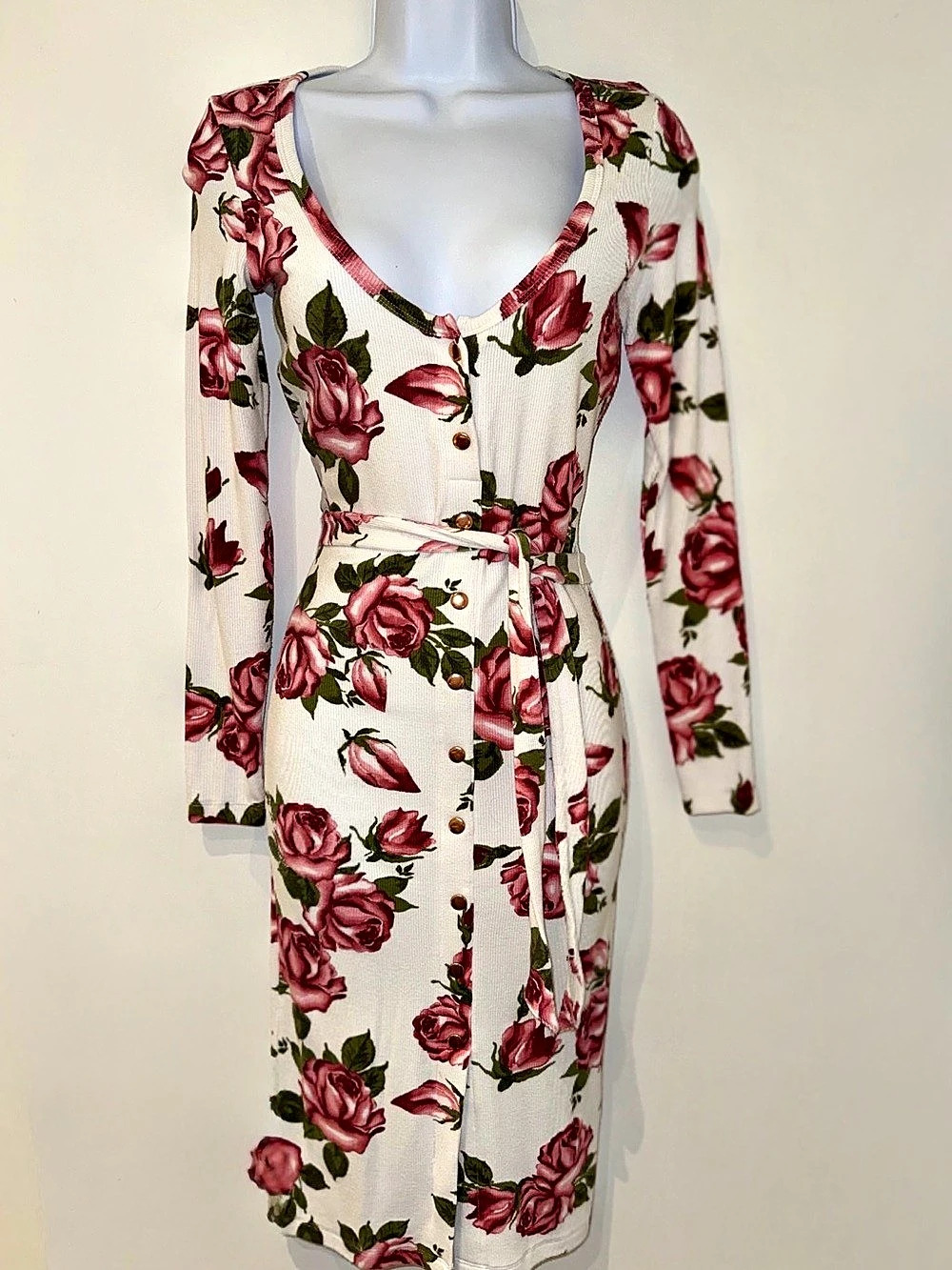 Floral Midi Dress in White & Pink